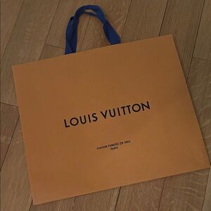Louis Vuitton Orange Shopping Gift Bag with Blue Handles